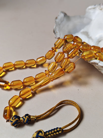 Micro Citron Baltic Amber Tasbih – 33+3 Barrel Beads | Lightweight Daily Use
