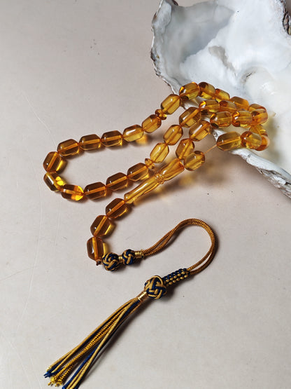 Micro Citron Baltic Amber Tasbih – 33+3 Barrel Beads | Lightweight Daily Use