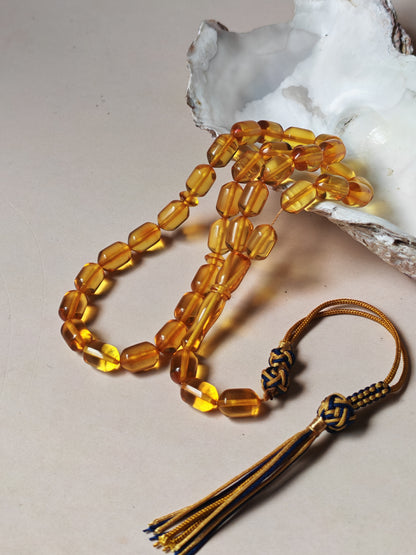 Micro Citron Baltic Amber Tasbih – 33+3 Barrel Beads | Lightweight Daily Use