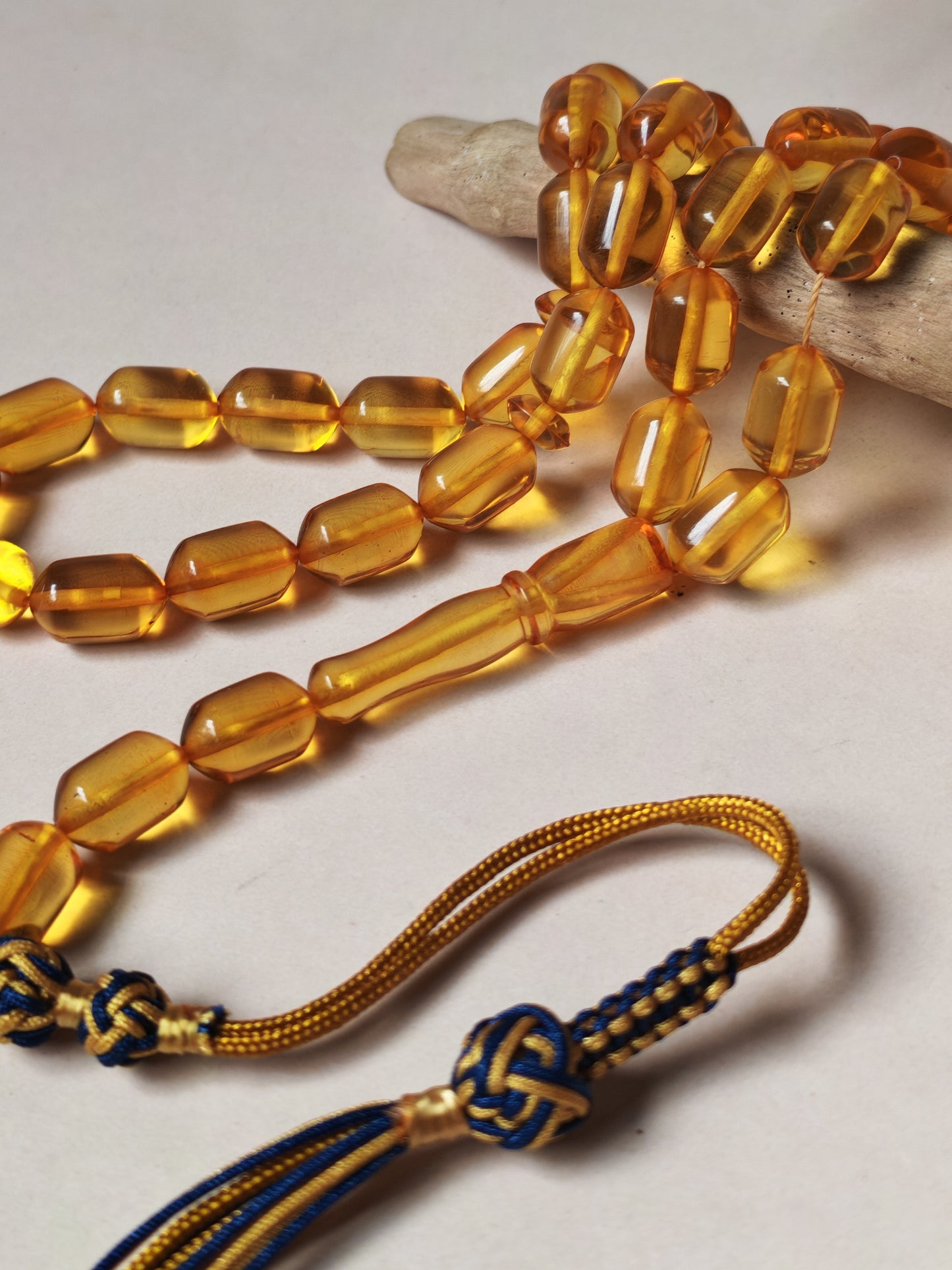 Micro Citron Baltic Amber Tasbih – 33+3 Barrel Beads | Lightweight Daily Use