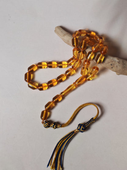 Micro Citron Baltic Amber Tasbih – 33+3 Barrel Beads | Lightweight Daily Use