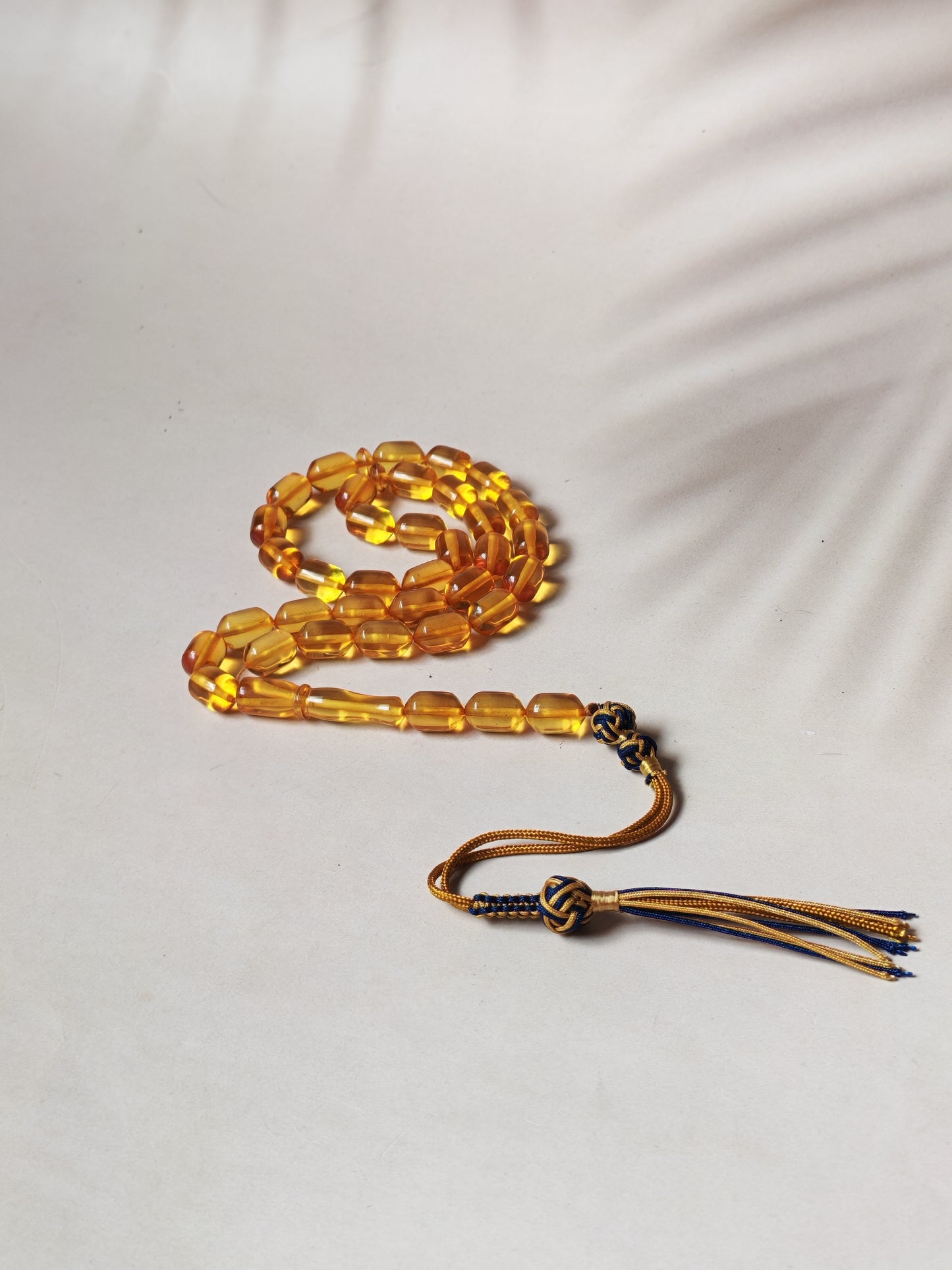 Micro Citron Baltic Amber Tasbih – 33+3 Barrel Beads | Lightweight Daily Use