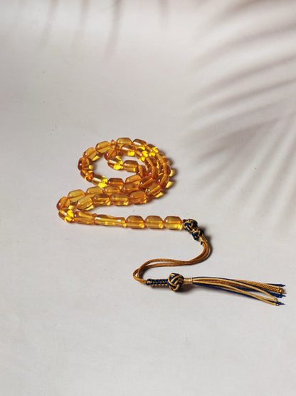 Micro Citron Baltic Amber Tasbih – 33+3 Barrel Beads | Lightweight Daily Use