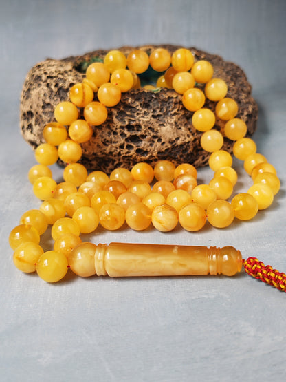Natural Baltic Amber Misbah – 69 Beads | 11.5–12mm | Exceptional Half - Half Long Imami