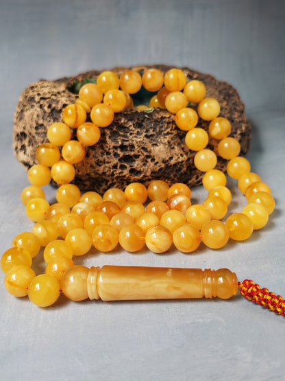 Natural Baltic Amber Misbah – 69 Beads | 11.5–12mm | Exceptional Half - Half Long Imami