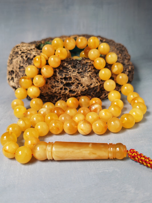 Natural Baltic Amber Misbah – 69 Beads | 11.5–12mm | Exceptional Half - Half Long Imami