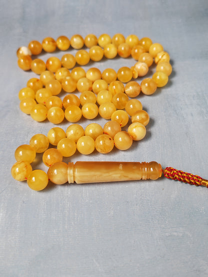 Natural Baltic Amber Misbah – 69 Beads | 11.5–12mm | Exceptional Half - Half Long Imami