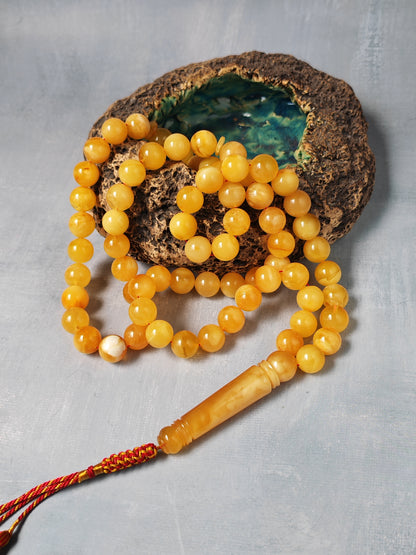 Natural Baltic Amber Misbah – 69 Beads | 11.5–12mm | Exceptional Half - Half Long Imami