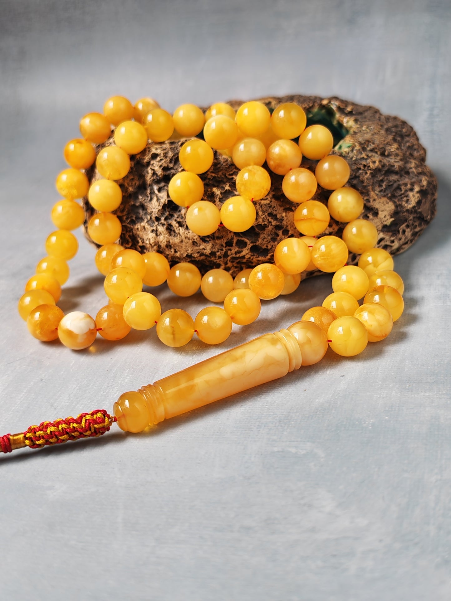 Natural Baltic Amber Misbah – 69 Beads | 11.5–12mm | Exceptional Half - Half Long Imami