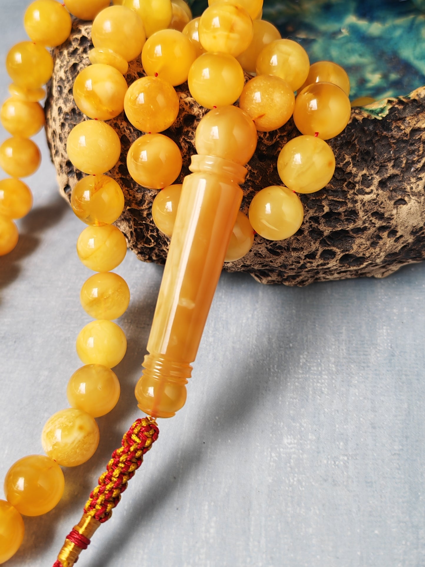 Natural Baltic Amber Misbah – 69 Beads | 11.5–12mm | Exceptional Half - Half Long Imami