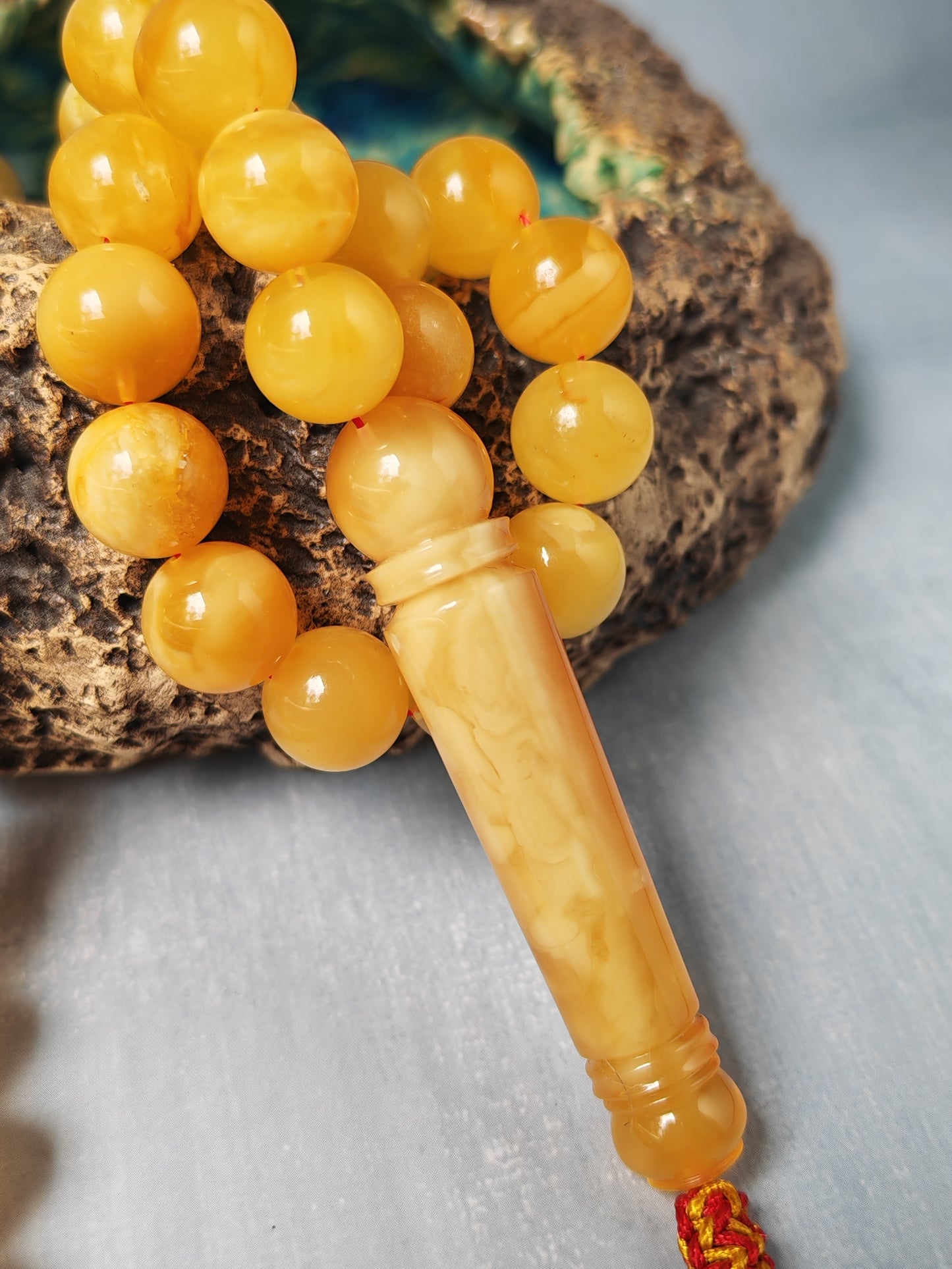 Natural Baltic Amber Misbah – 69 Beads | 11.5–12mm | Exceptional Half - Half Long Imami