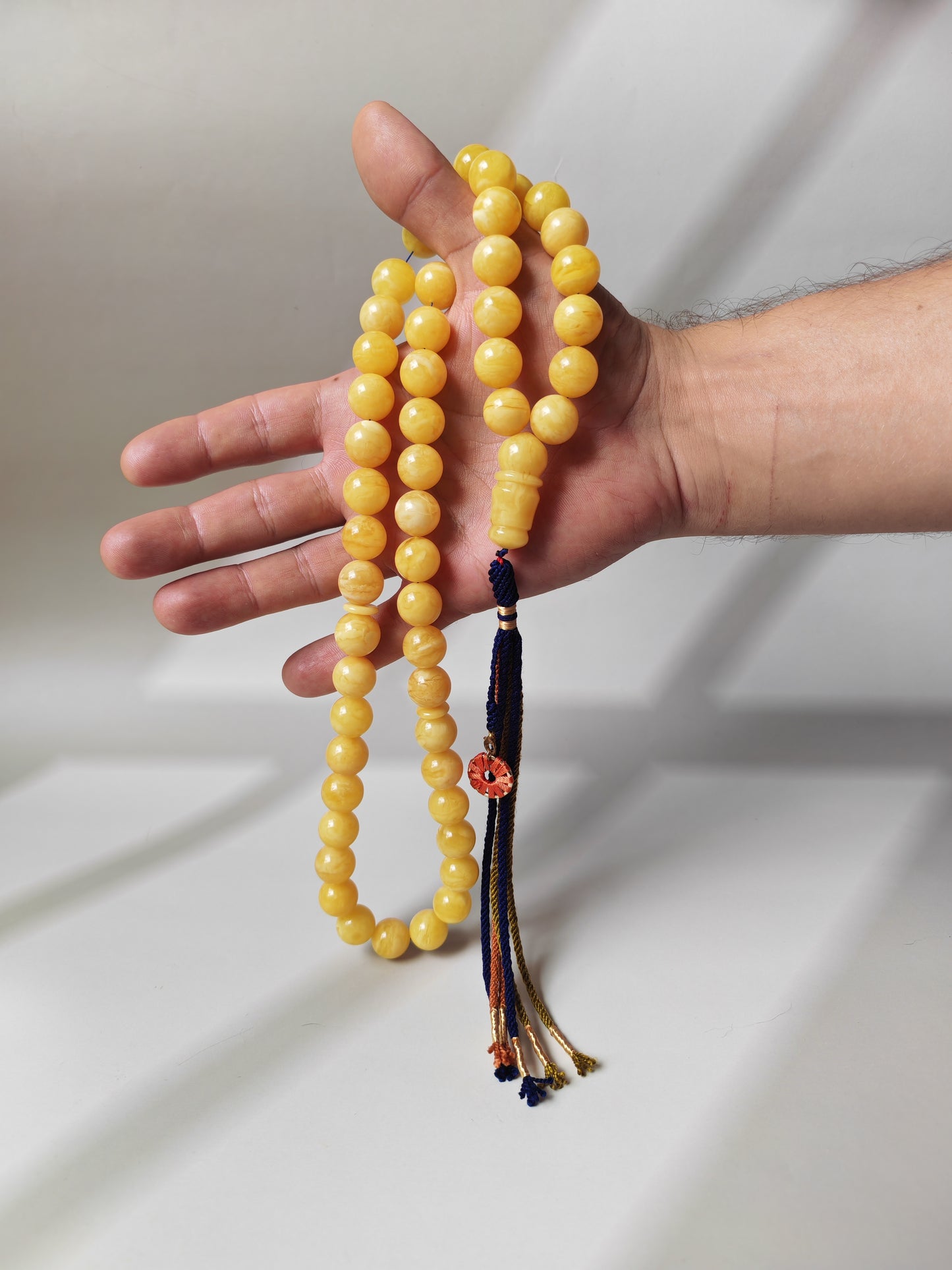 Bold Natural Amber Misbah – 51 Large Beads | Butterscotch & Royal White Pattern | Short Imami