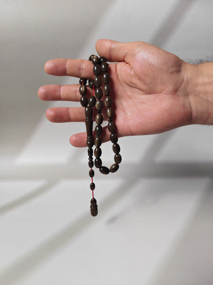 French Galalith Tasbih – 33 Olive Beads | Brown Finish | Good For Daily Use