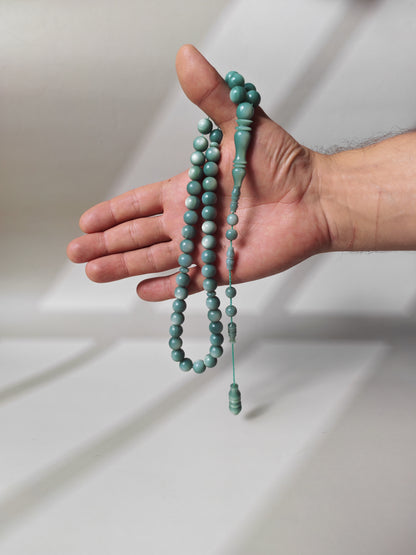 French Galalith Rosary – 45 Beads | Mint & Silver Tone