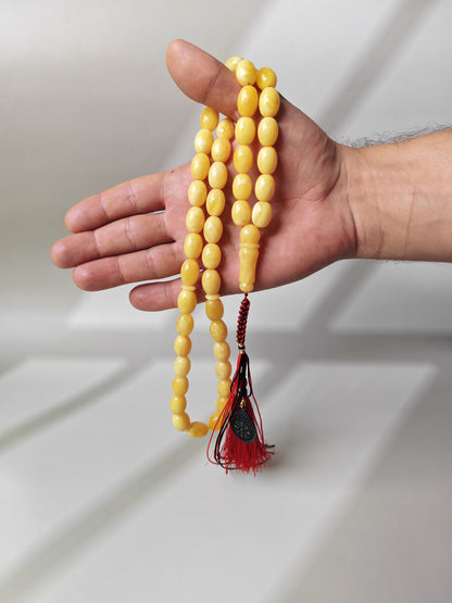 Natural Baltic Amber Misbah – 45 Pigeon Egg Beads | Butterscotch Colour