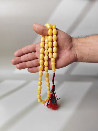 Natural Baltic Amber Misbah – 45 Pigeon Egg Beads | Butterscotch Colour