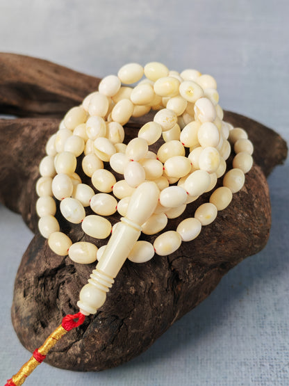 Rare Natural Royal White Baltic Amber Tasbih – 115 Olive Shape Beads | Micro size