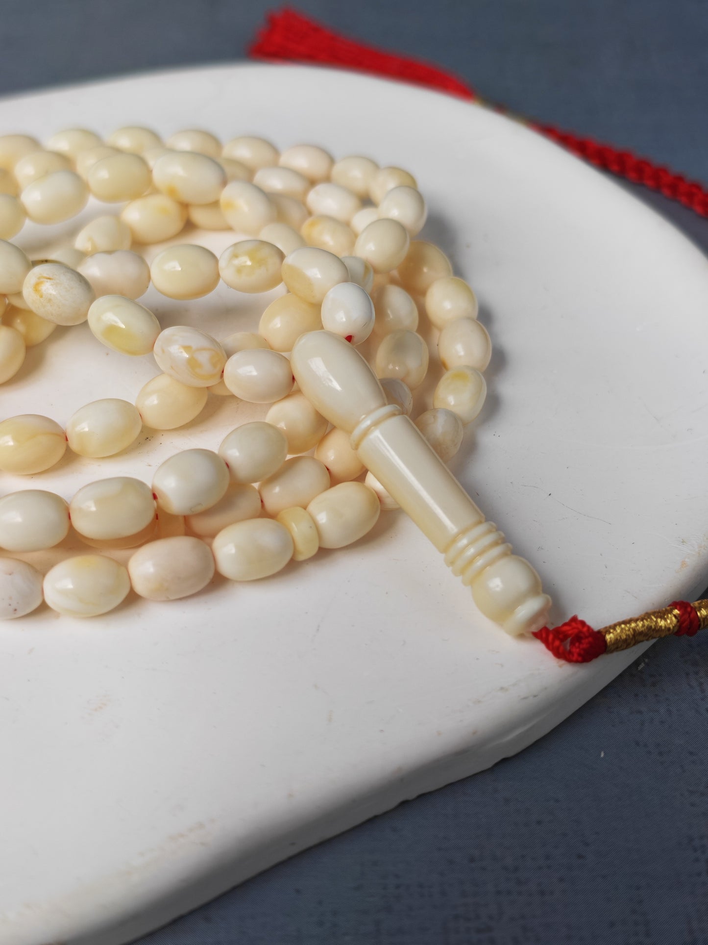 Rare Natural Royal White Baltic Amber Tasbih – 115 Olive Shape Beads | Micro size