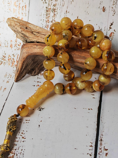 Natural Raw Amber Misbah with Debris – 45 Beads + 1 Spare