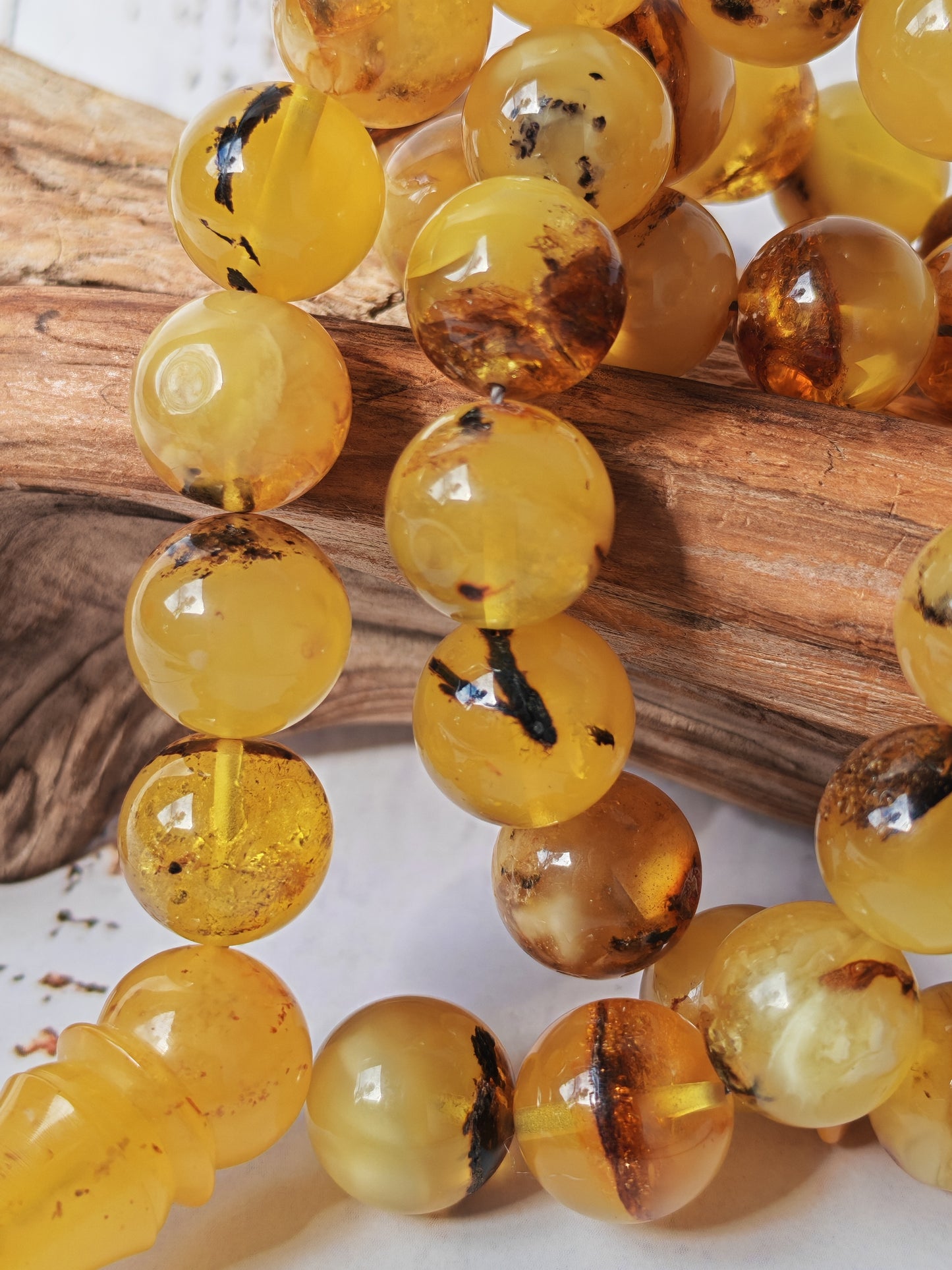 Natural Raw Amber Misbah with Debris – 45 Beads + 1 Spare