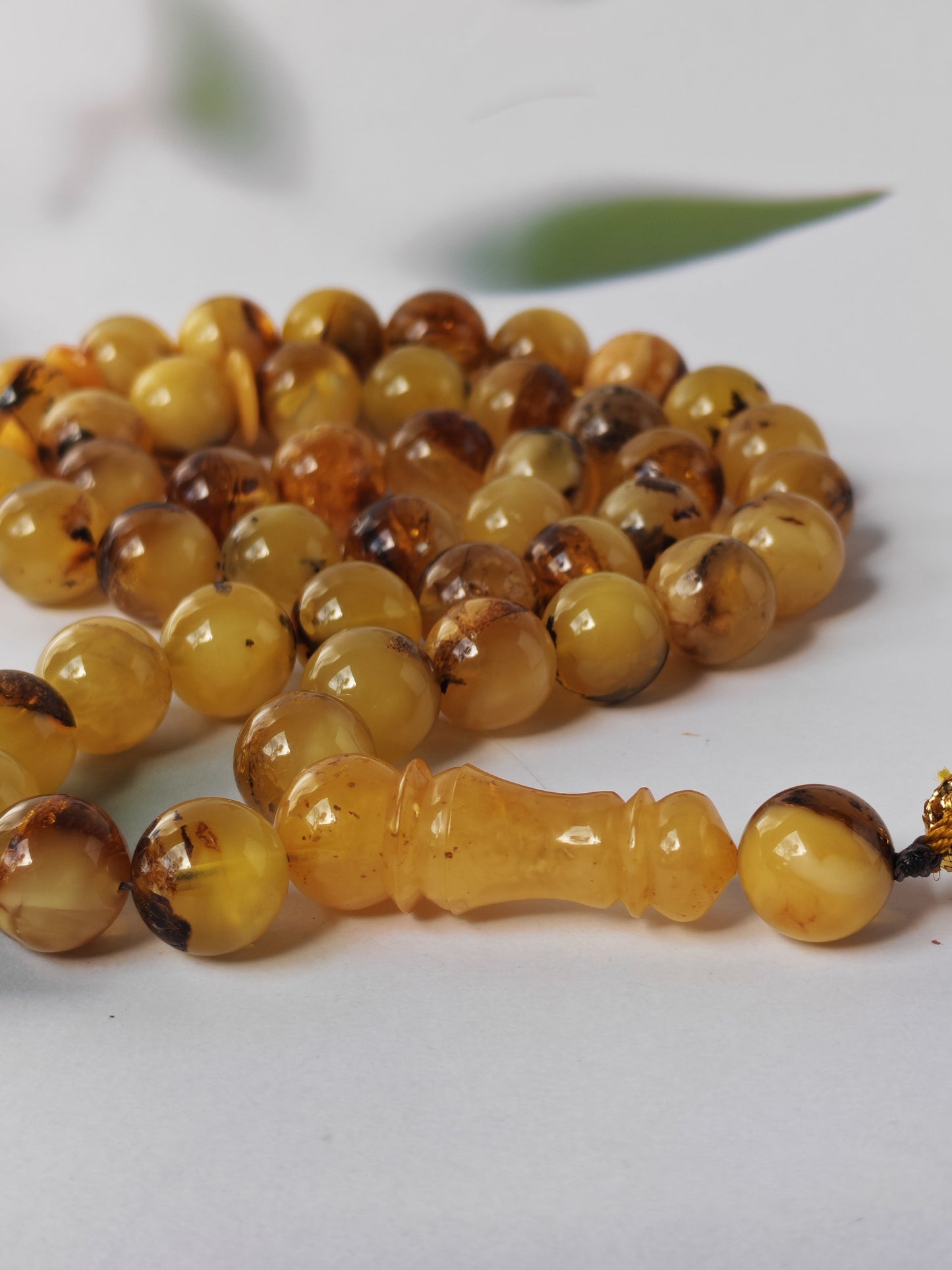 Natural Raw Amber Misbah with Debris – 45 Beads + 1 Spare