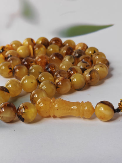 Natural Raw Amber Misbah with Debris – 45 Beads + 1 Spare
