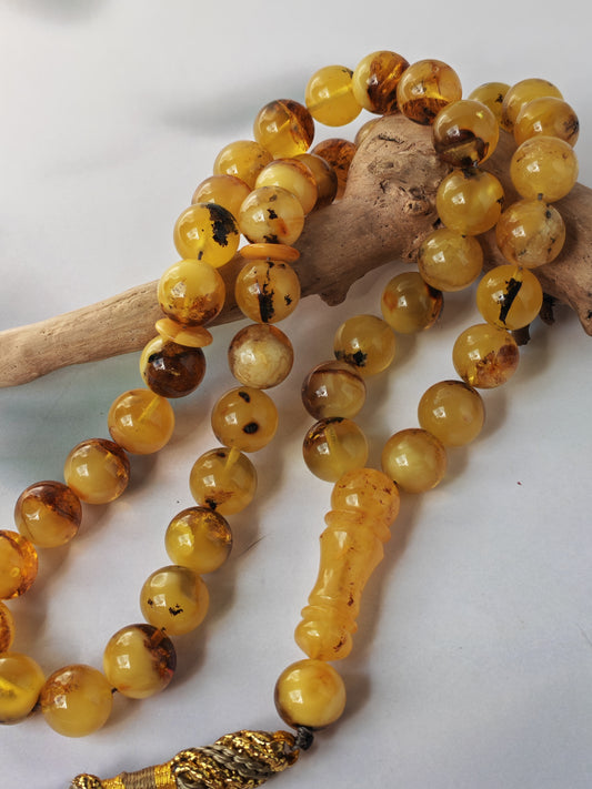 Natural Raw Amber Misbah with Debris – 45 Beads + 1 Spare