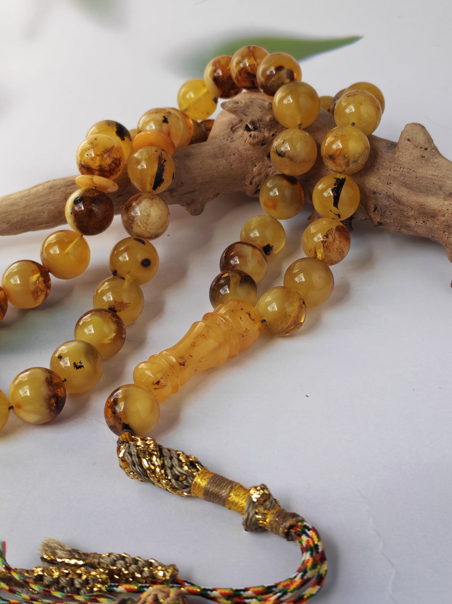 Natural Raw Amber Misbah with Debris – 45 Beads + 1 Spare