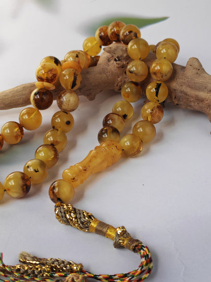 Natural Raw Amber Misbah with Debris – 45 Beads + 1 Spare