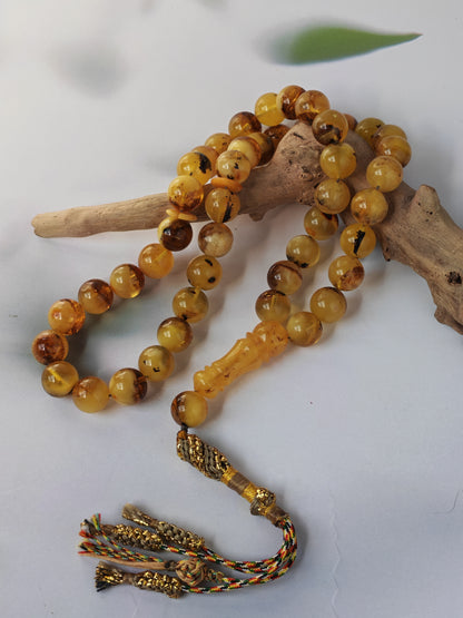 Natural Raw Amber Misbah with Debris – 45 Beads + 1 Spare