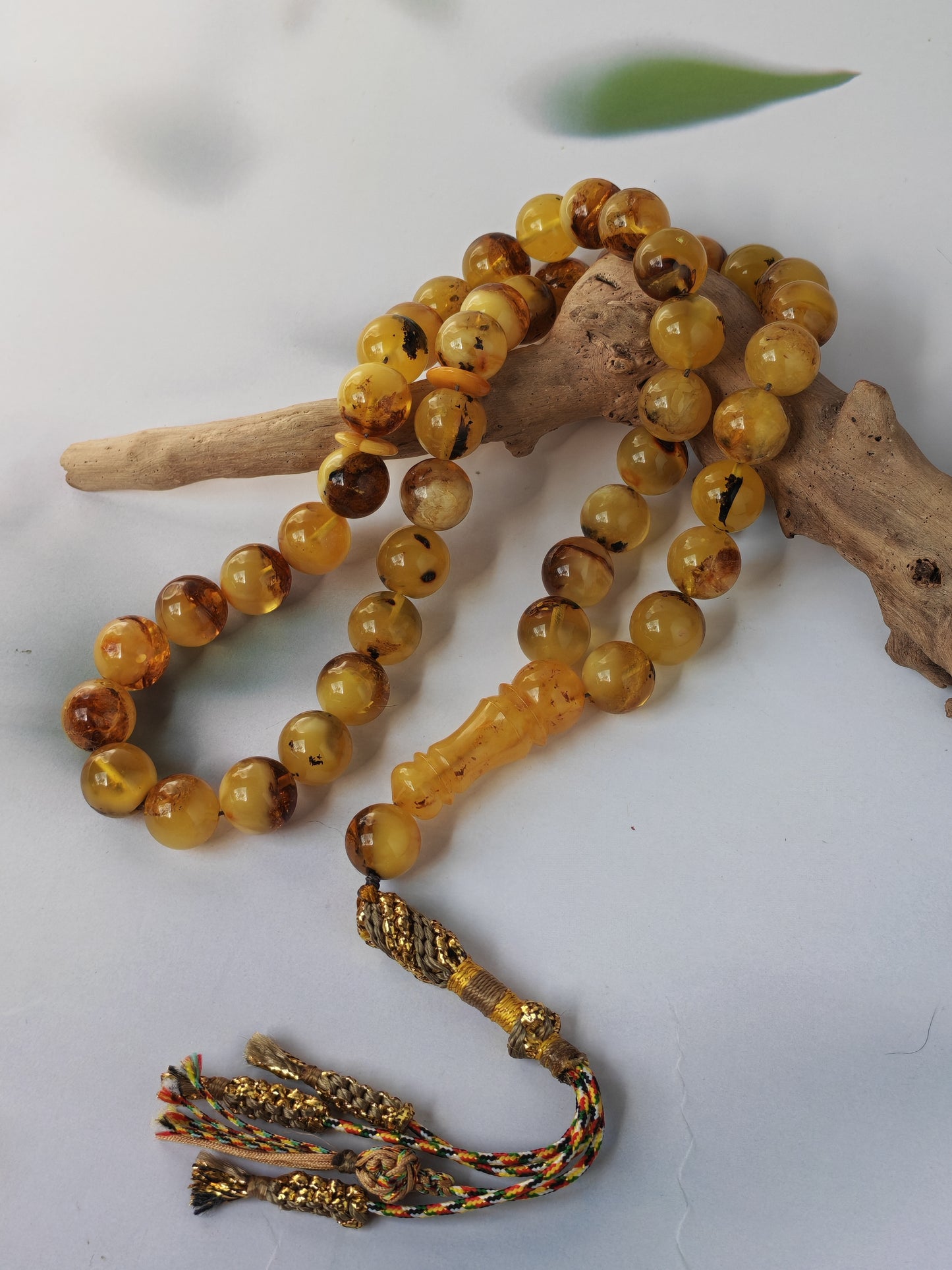 Natural Raw Amber Misbah with Debris – 45 Beads + 1 Spare