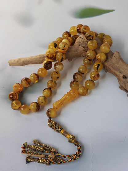 Natural Raw Amber Misbah with Debris – 45 Beads + 1 Spare