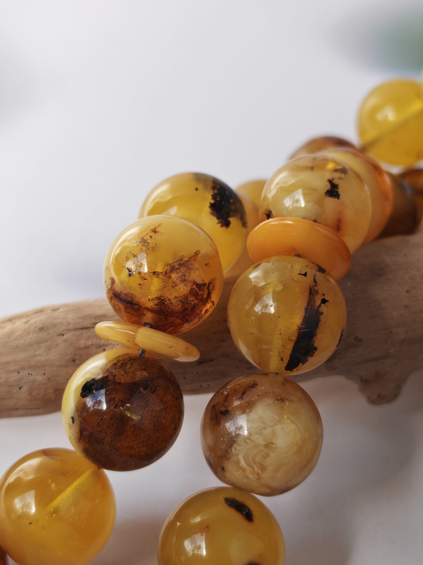 Natural Raw Amber Misbah with Debris – 45 Beads + 1 Spare
