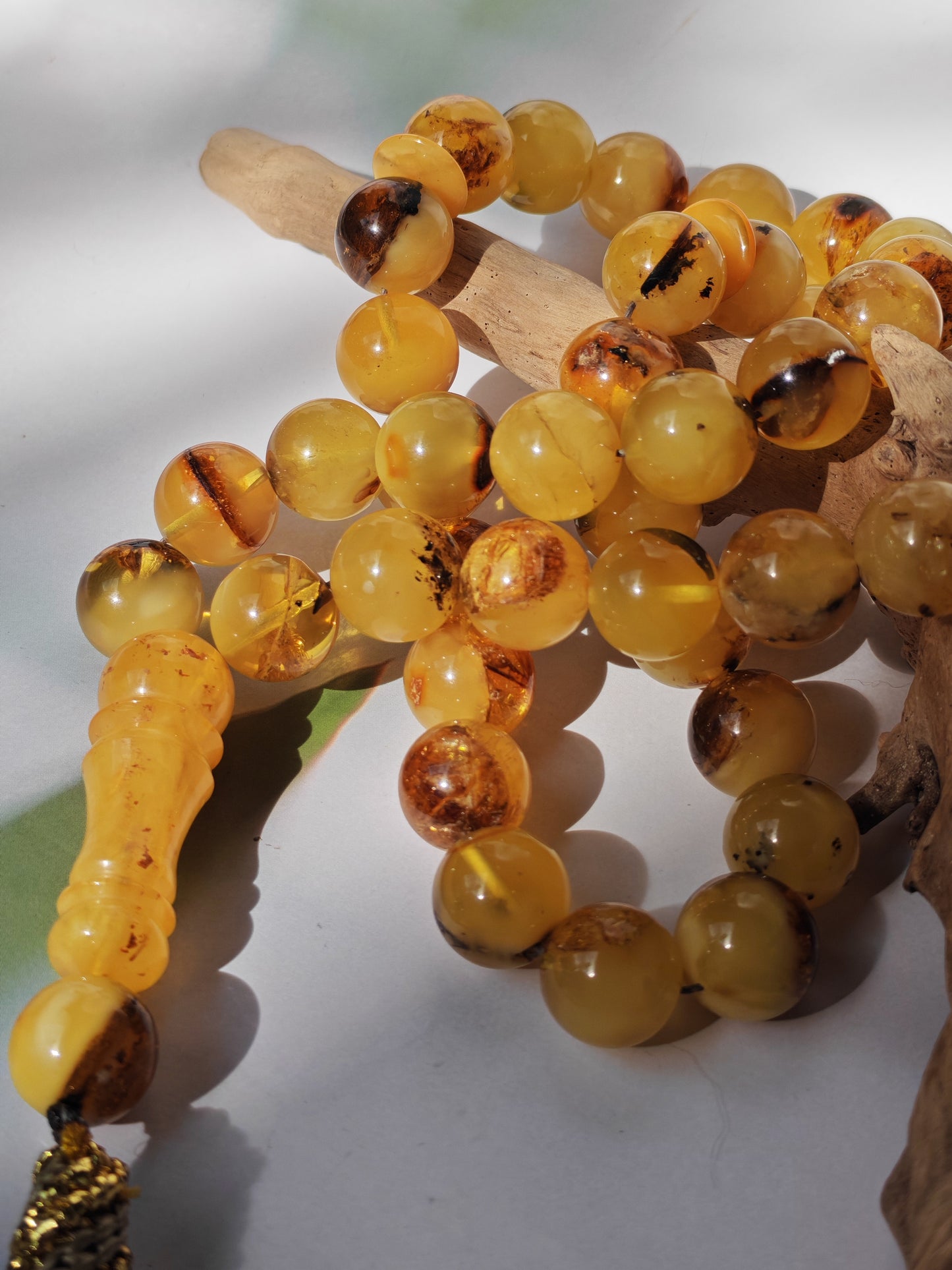 Natural Raw Amber Misbah with Debris – 45 Beads + 1 Spare