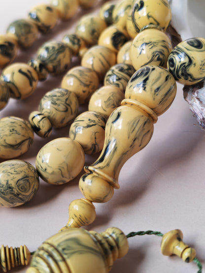 [ Color Update Due to Natural Ageing] Vintage Milky "Chernobyl" Bakelite Misbah 47 Beads Pigeon Egg