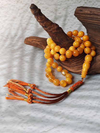 Antique Natural Baltic Amber Misbah | 66 Beads | Aged Dark Honey