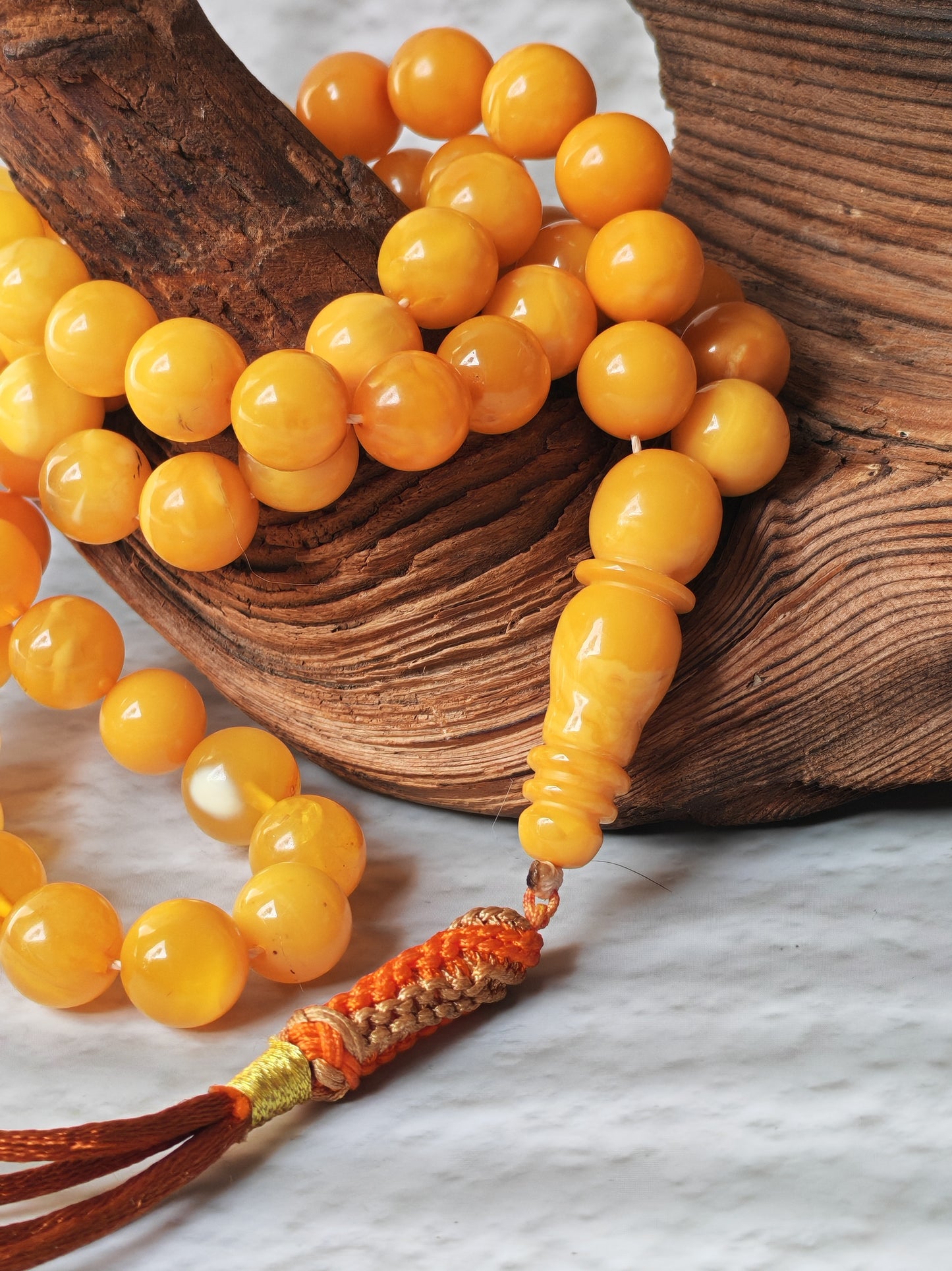 Antique Natural Baltic Amber Misbah | 66 Beads | Aged Dark Honey