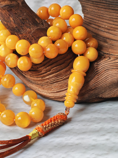 Antique Natural Baltic Amber Misbah | 66 Beads | Aged Dark Honey