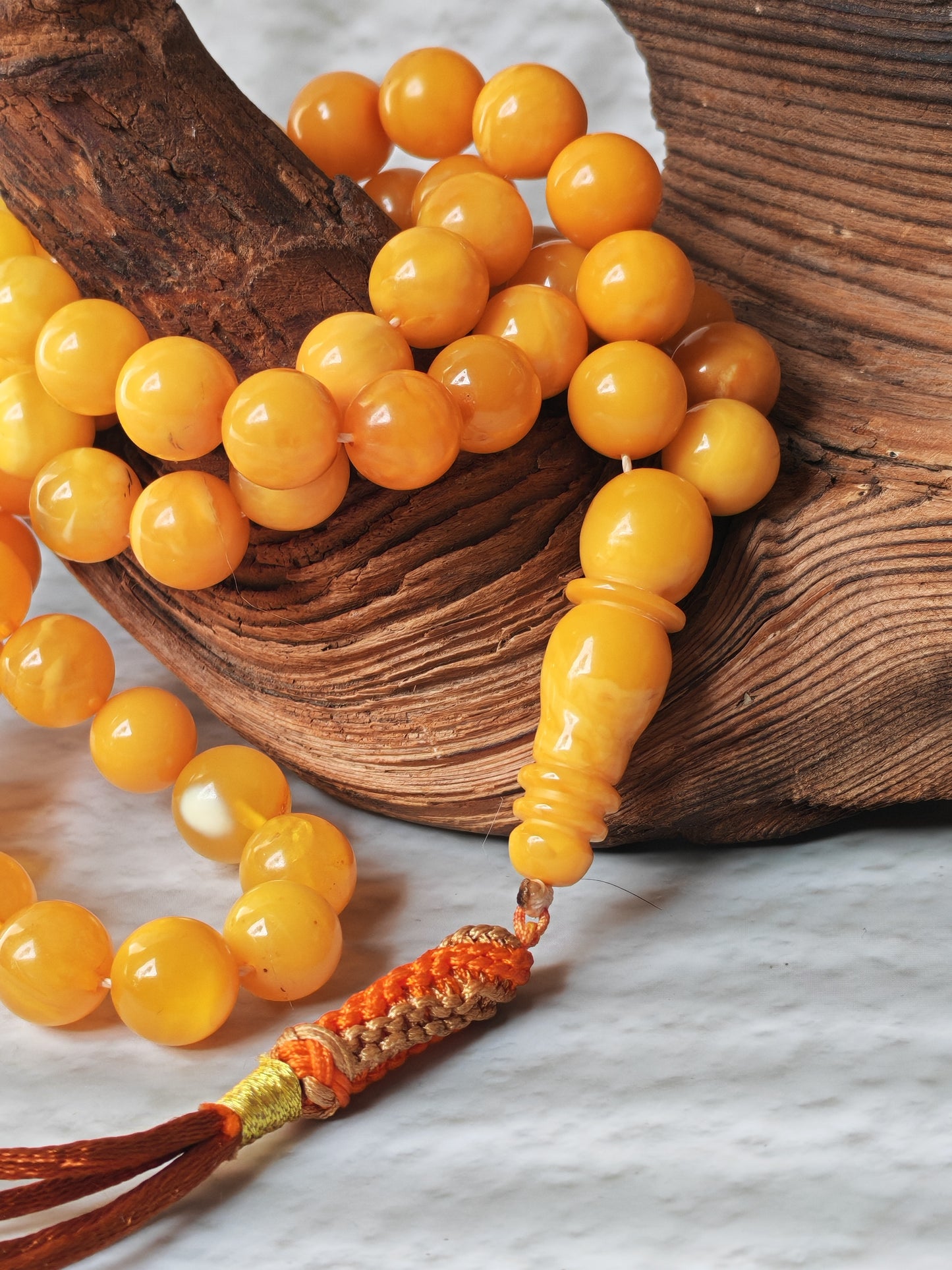 Antique Natural Baltic Amber Misbah | 66 Beads | Aged Dark Honey