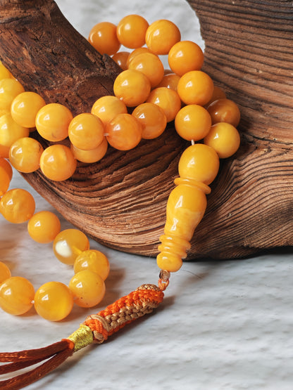 Antique Natural Baltic Amber Misbah | 66 Beads | Aged Dark Honey