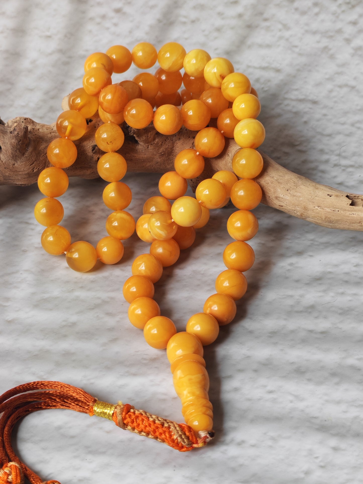 Antique Natural Baltic Amber Misbah | 66 Beads | Aged Dark Honey