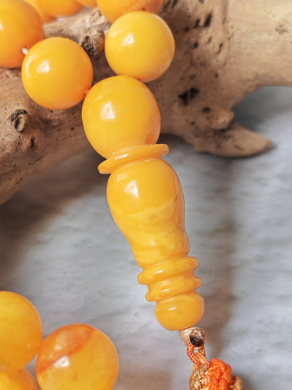 Antique Natural Baltic Amber Misbah | 66 Beads | Aged Dark Honey