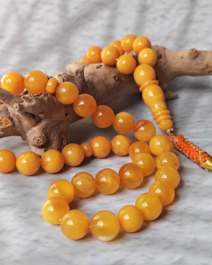 Antique Natural Baltic Amber Misbah | 66 Beads | Aged Dark Honey