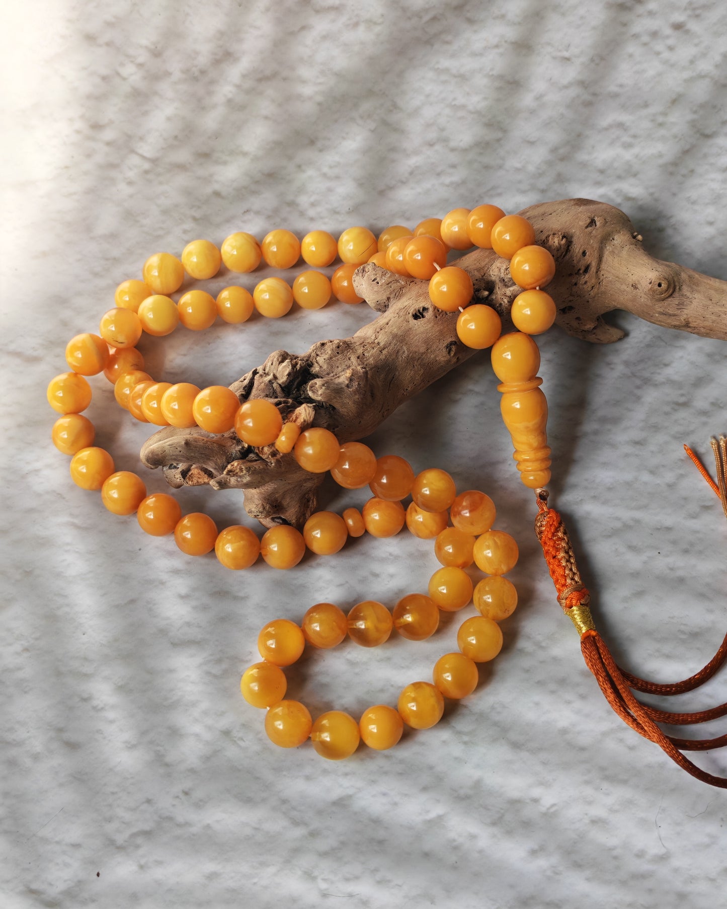 Antique Natural Baltic Amber Misbah | 66 Beads | Aged Dark Honey