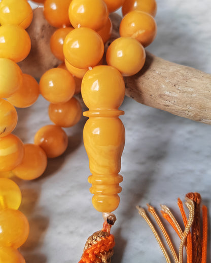 Antique Natural Baltic Amber Misbah | 66 Beads | Aged Dark Honey