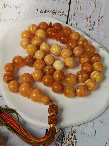 Antique Natural Marble Baltic Amber Rosary | 45+3 Beads | Short Imami Design