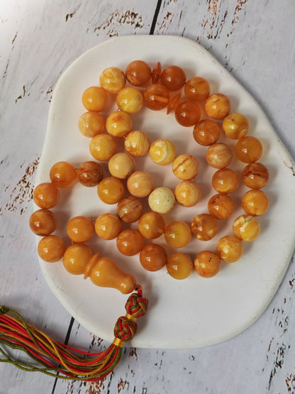 Antique Natural Marble Baltic Amber Rosary | 45+3 Beads | Short Imami Design