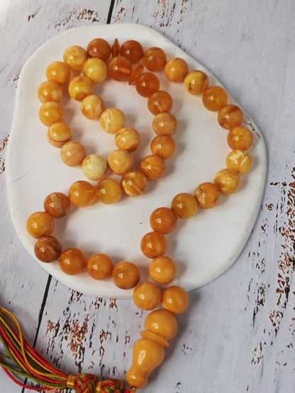 Antique Natural Marble Baltic Amber Rosary | 45+3 Beads | Short Imami Design