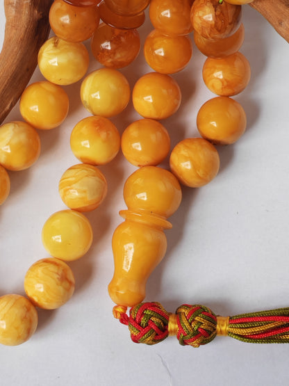 Antique Natural Marble Baltic Amber Rosary | 45+3 Beads | Short Imami Design