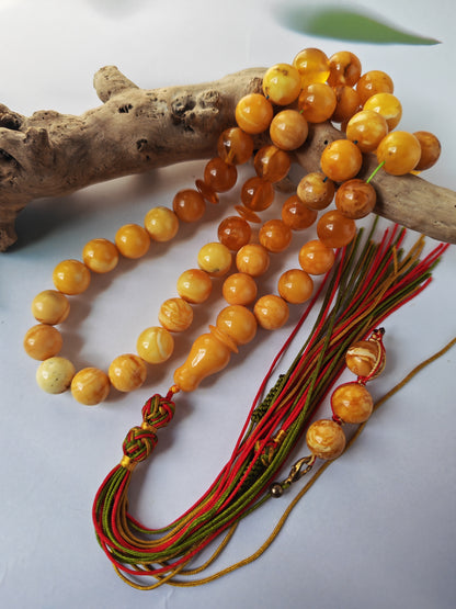 Antique Natural Marble Baltic Amber Rosary | 45+3 Beads | Short Imami Design